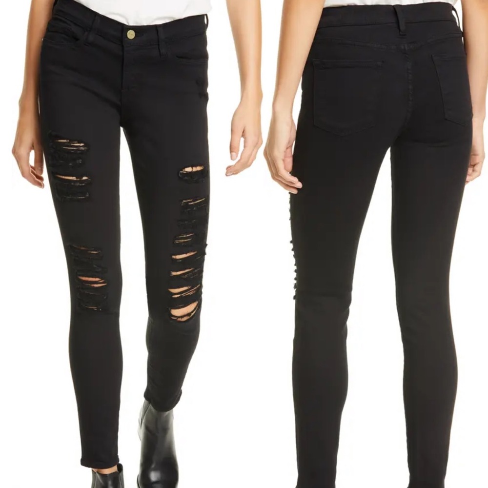 Frame Le Skinny de Jeanne Distressed Black Jeans